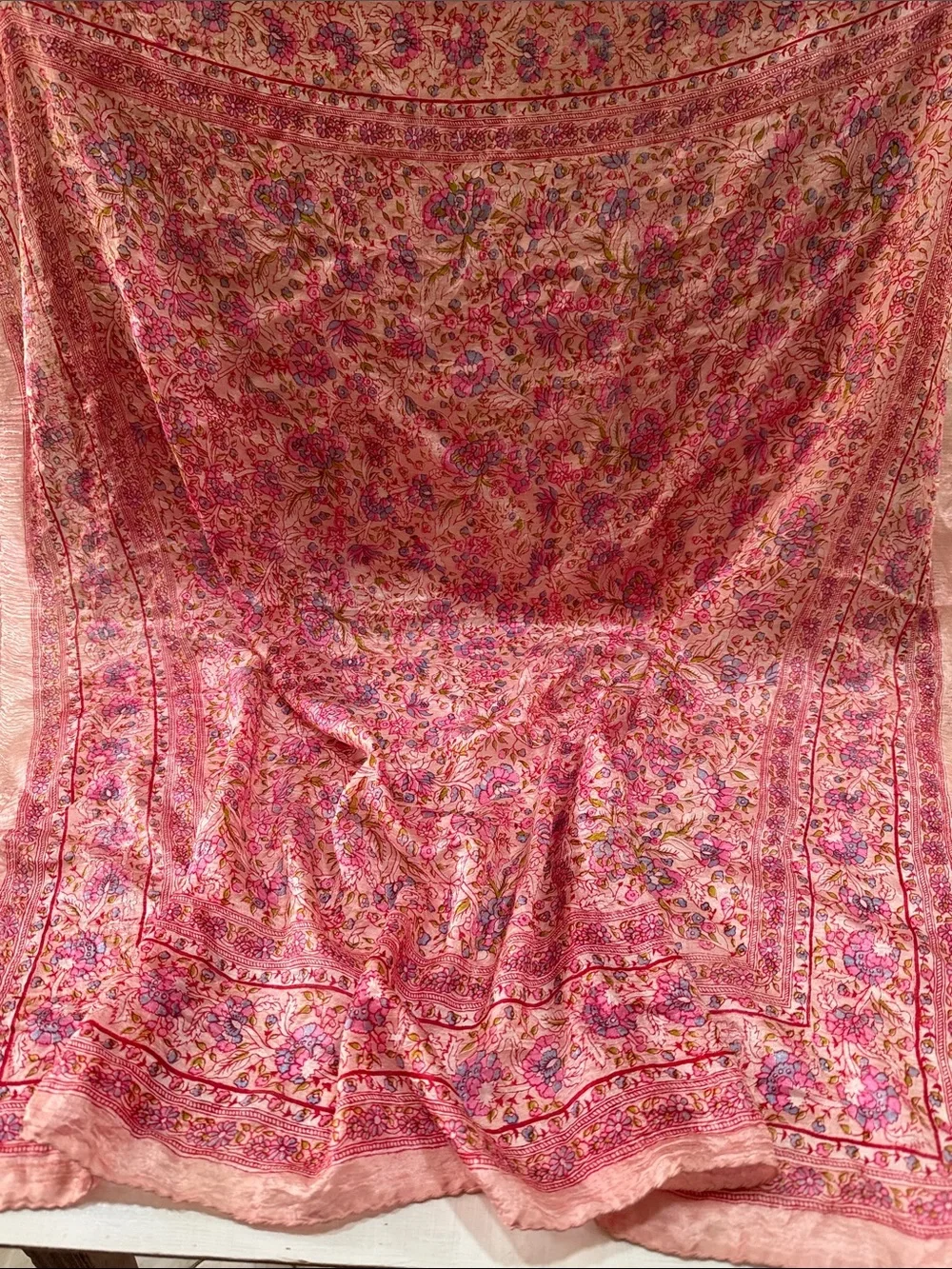Vintage Delicate Pink Floral Silk Scarf 🧣 Hand Rolled edges 30”x34”
